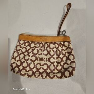 Coach Signature Brown and Cream Wristlet